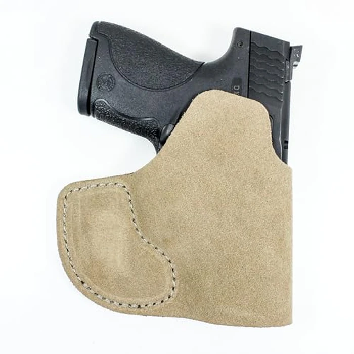 DeSantis Suede Nemesis Pocket Holster - Fits Glock 26, 27; S&W M&P Shield 9/40, 9 Shield Plus; Taurus G3C, G2C, G2S; H&K CC9; Walther PPS, PPS M2 All w/or w/Out Red Dot Sight - Ambidextrous, Natural by DeSantis - Used - Very Good condition