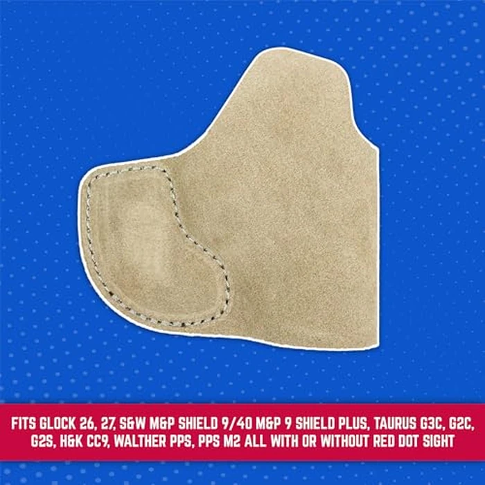 DeSantis Suede Nemesis Pocket Holster - Fits Glock 26, 27; S&W M&P Shield 9/40, 9 Shield Plus; Taurus G3C, G2C, G2S; H&K CC9; Walther PPS, PPS M2 All w/or w/Out Red Dot Sight - Ambidextrous, Natural by DeSantis - Image 3