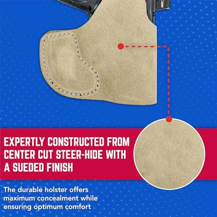 DeSantis Suede Nemesis Pocket Holster - Fits Glock 26, 27; S&W M&P Shield 9/40, 9 Shield Plus; Taurus G3C, G2C, G2S; H&K CC9; Walther PPS, PPS M2 All w/or w/Out Red Dot Sight - Ambidextrous, Natural by DeSantis - Image 5