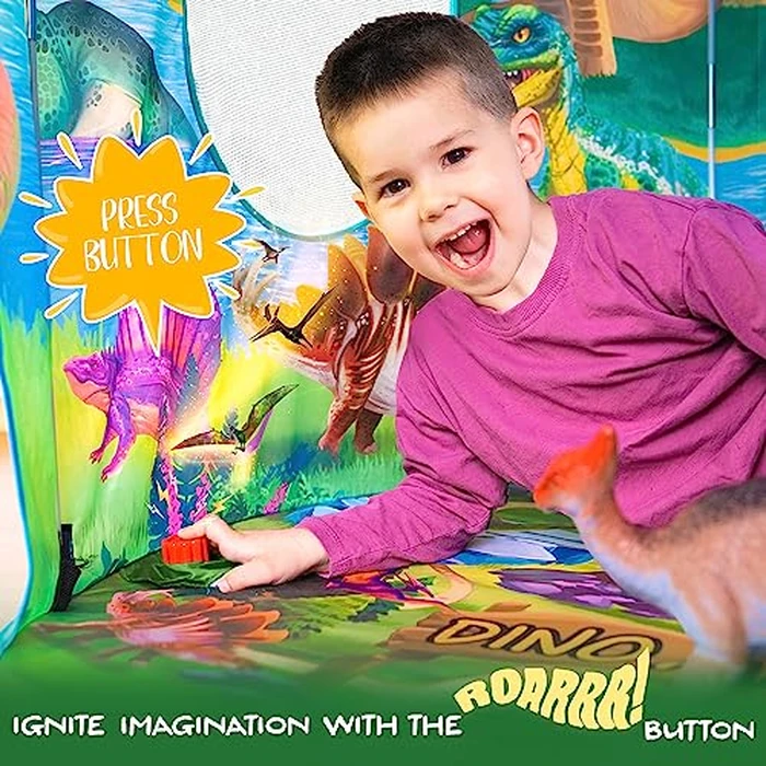 W&O Dino Paradise Play Tent with Roar Button, Dinosaur Toys and LED Lights - Epic Pop Up Tent for Boys & Girls - Perfect for Indoor & Outdoor Adventures by W&O - Image 2