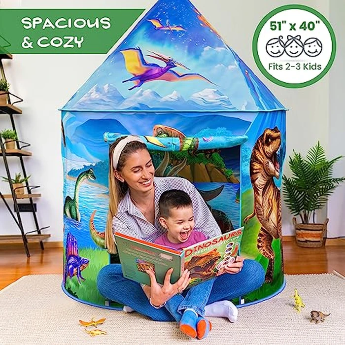 W&O Dino Paradise Play Tent with Roar Button, Dinosaur Toys and LED Lights - Epic Pop Up Tent for Boys & Girls - Perfect for Indoor & Outdoor Adventures by W&O - Image 5