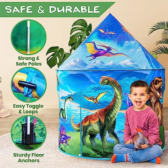 W&O Dino Paradise Play Tent with Roar Button, Dinosaur Toys and LED Lights - Epic Pop Up Tent for Boys & Girls - Perfect for Indoor & Outdoor Adventures by W&O - Image 6