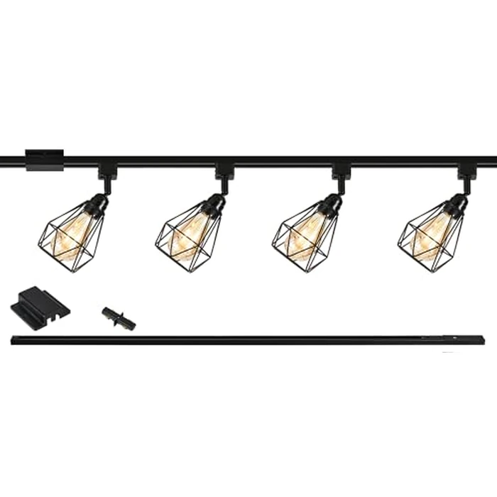4 Lights LED Track Lighting Kit with 3.3FT H Track Lighting Rails & Floating Canopy Connector, E26 Track Light Kit Modern Kitchen Track Lighting Fixtures Ceiling Spot Light, Black (4 Lights) by Generic - Used - Good condition - CA$49.97