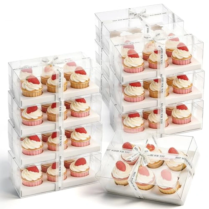 Cedilis 15 Pack Clear Cupcake Boxes, 6 Count Cupcake Containers with Gift Ribbon, Plastic Cupcake Carrier Holder for Treat Dessert Cookies Muffins Pastry Baby Shower Party by Cedilis - Used - Very Good condition - CA$26.99