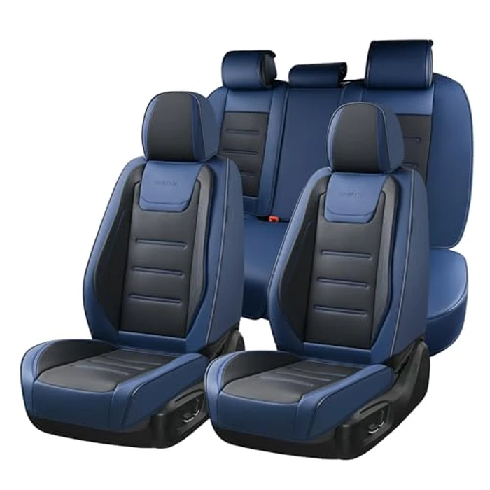 Coverado Car Seat Covers Full Set, Seat Covers for Cars, Waterproof, Leather Car Seat Cushion, Universal Car Interior Covers Seat Protectors for Most Cars Blue by Coverado - Used - Like New condition - US$107.94