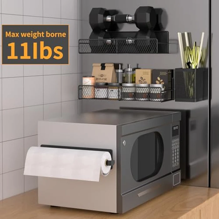 Magnetic Spice Rack for Refrigerator, 6 Pack 100% Metal Strong Magnet Shelf Black, Space Saving Spice Organizer, Home Kitchen Laundry Room Storage Organization W/ Paper Towel Holder, Utensils Racks by DTUQYX - Image 4