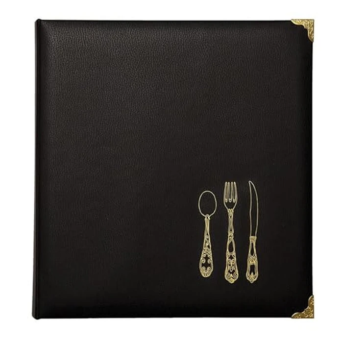 C.R. Gibson Black and Gold Faux Leather Recipe Book with Tabbed Dividers and Sheet Protectors, 11'' W x 11.88'' H by C.R. Gibson - Image 1