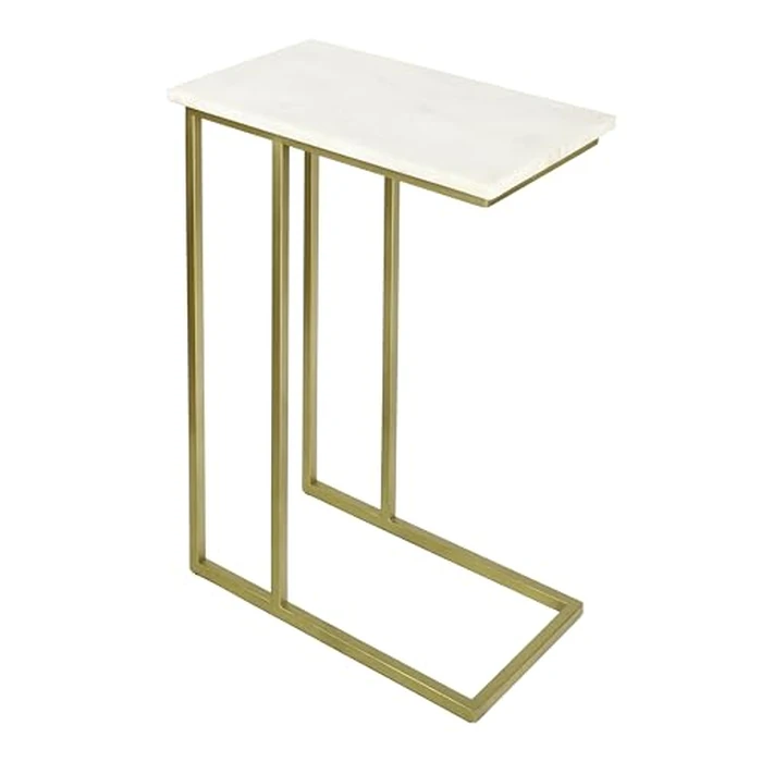 JONATHAN Y END4005B Caius 24.25" Designer Industrial Metal C-Shaped End Table and Side Couch Table with White Marble Top for Living Room, Bedroom, Office, Bathroom, Gold by JONATHAN Y - Image 1