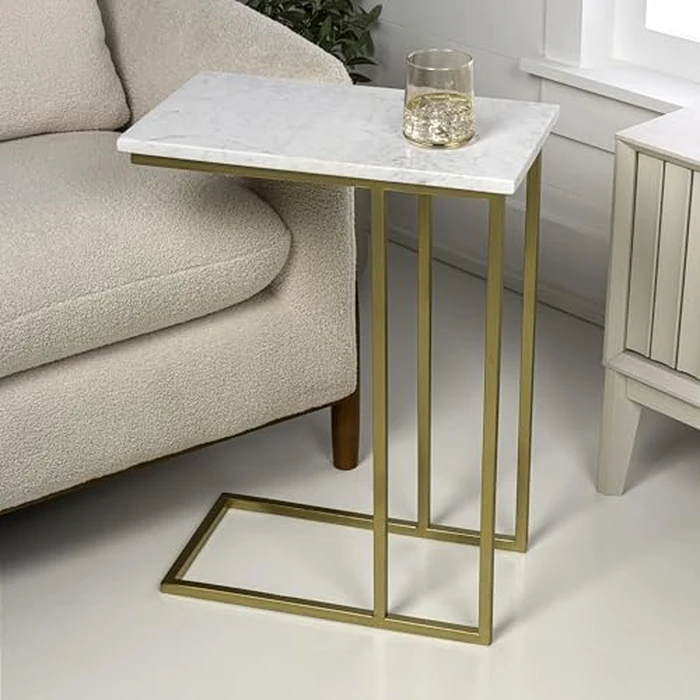 JONATHAN Y END4005B Caius 24.25" Designer Industrial Metal C-Shaped End Table and Side Couch Table with White Marble Top for Living Room, Bedroom, Office, Bathroom, Gold by JONATHAN Y - Image 2