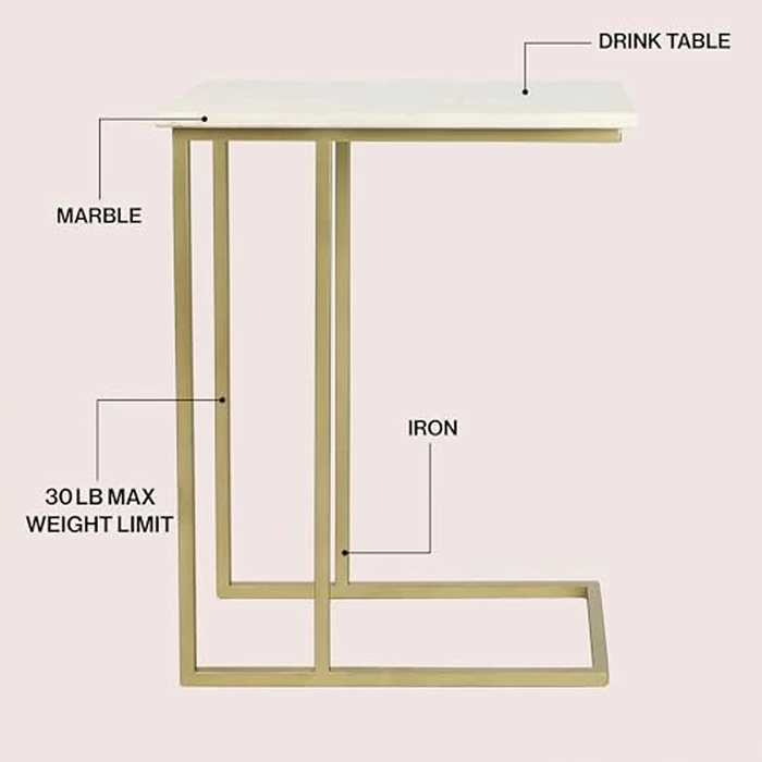 JONATHAN Y END4005B Caius 24.25" Designer Industrial Metal C-Shaped End Table and Side Couch Table with White Marble Top for Living Room, Bedroom, Office, Bathroom, Gold by JONATHAN Y - Image 4