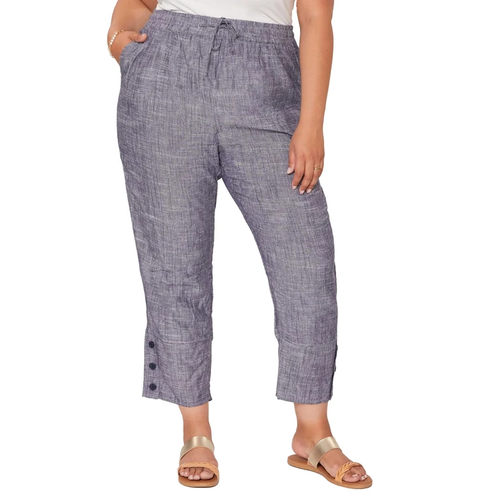 Royalty for Me Women´s Plus Linen Button Hem Flood, Navy Cross Dye, 3X by Royalty For Me - Image 1