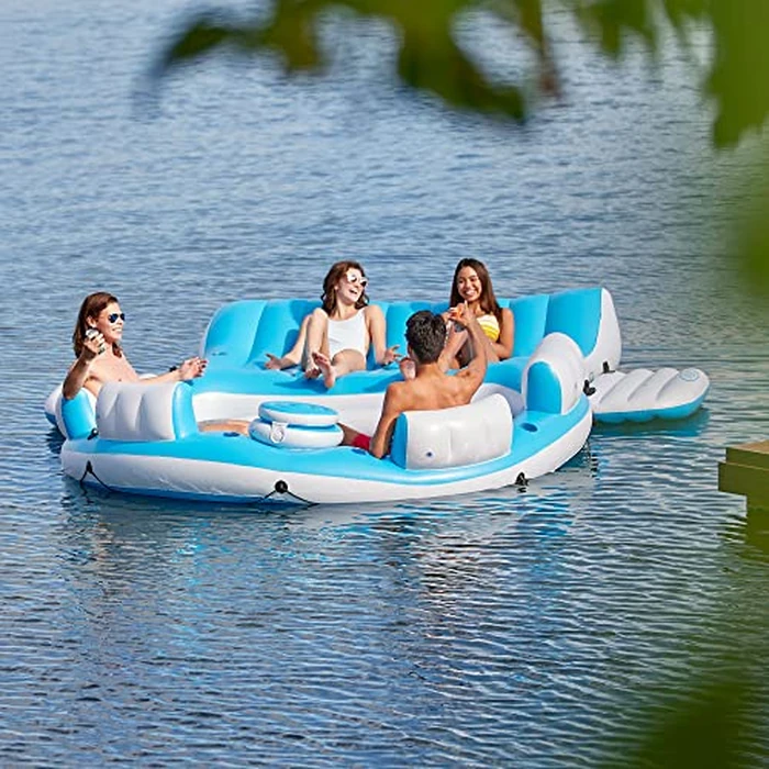 Intex 56299EP 145 x 125 x 20 Inch Splash N Chill Inflatable Lake and Pool Relaxation Island Lounger Seat for up to 7 Adults, Blue and White by Intex - Image 2