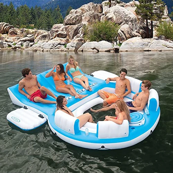 Intex 56299EP 145 x 125 x 20 Inch Splash N Chill Inflatable Lake and Pool Relaxation Island Lounger Seat for up to 7 Adults, Blue and White by Intex - Image 3