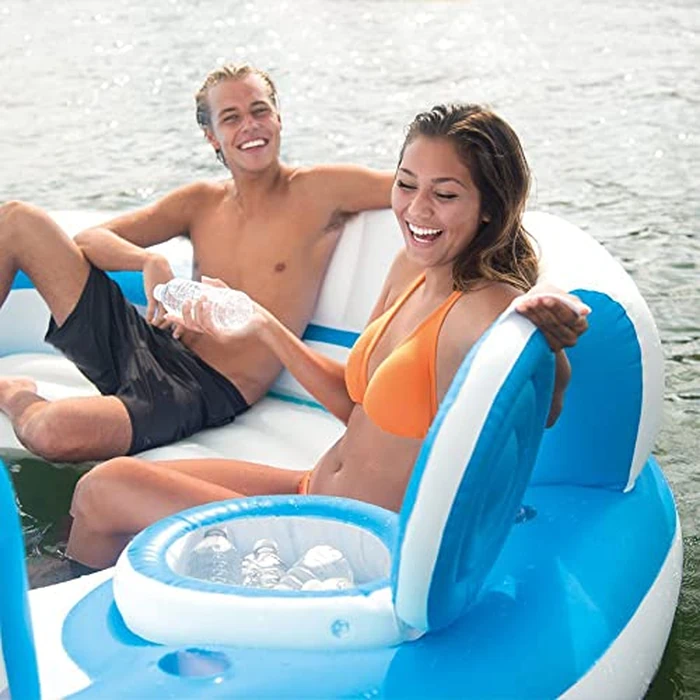 Intex 56299EP 145 x 125 x 20 Inch Splash N Chill Inflatable Lake and Pool Relaxation Island Lounger Seat for up to 7 Adults, Blue and White by Intex - Image 4