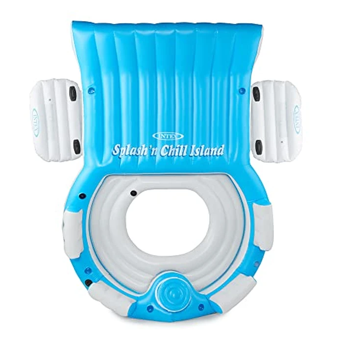 Intex 56299EP 145 x 125 x 20 Inch Splash N Chill Inflatable Lake and Pool Relaxation Island Lounger Seat for up to 7 Adults, Blue and White by Intex - Image 8