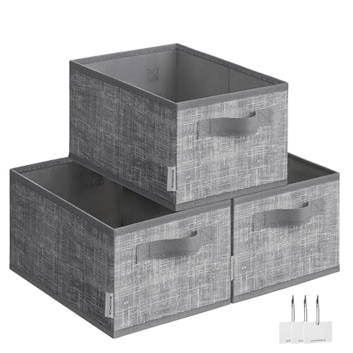 SONGMICS Storage Cubes, 30 x 20 x 15 cm Non-Woven Fabric Bins with Double Handles, Set of 3, Closet Organizers for Shelves, Foldable, for Clothes, Cattail Gray UROB415G01 by SONGMICS - Used - Like New condition - CA$15.80