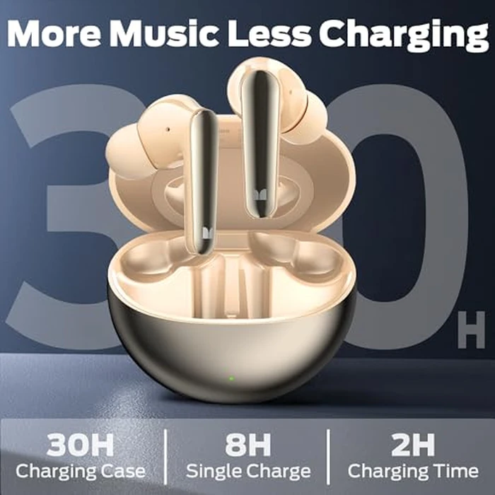 Monster N-Lite 203 AirLinks Wireless Earbuds, Bluetooth 5.3 Hi-Fi Stereo Sound, 30 Hours Playback, Type-C Fast Charging, HD Clear Calls, Touch Control, IPX6 Waterproof in-Ear Headphones (Golden) by Monster - Image 4