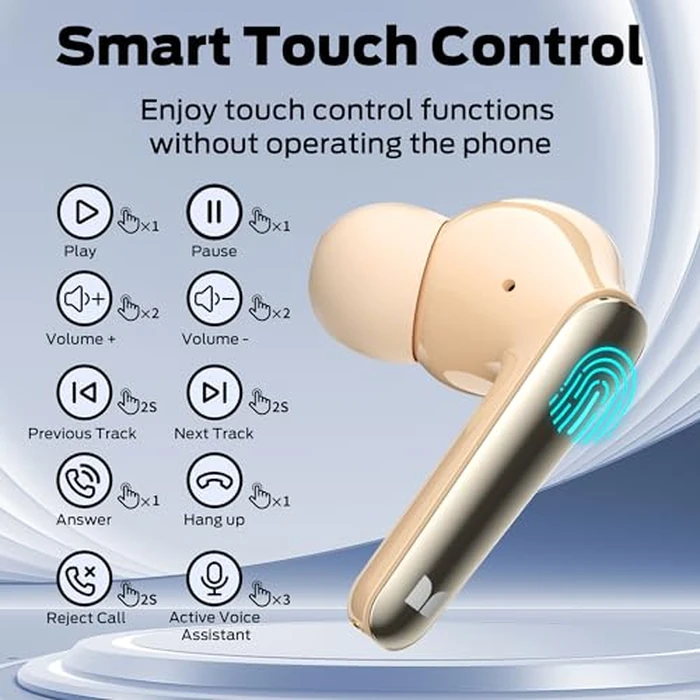 Monster N-Lite 203 AirLinks Wireless Earbuds, Bluetooth 5.3 Hi-Fi Stereo Sound, 30 Hours Playback, Type-C Fast Charging, HD Clear Calls, Touch Control, IPX6 Waterproof in-Ear Headphones (Golden) by Monster - Image 6