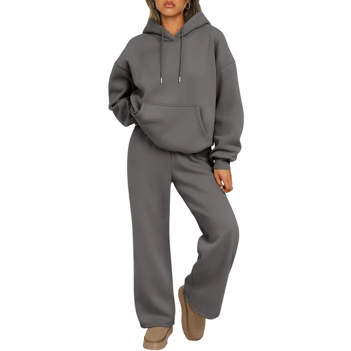 Trendy Queen Womens 2 Piece Outfits Fall Fashion Sweatsuits Oversized Hoodies Wide Leg Sweatpants Tracksuits Lounge Matching Sets Black Grey S by Trendy Queen - Used - Like New condition