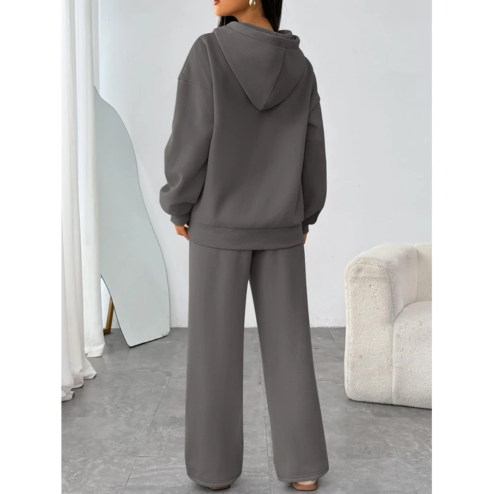Trendy Queen Womens 2 Piece Outfits Fall Fashion Sweatsuits Oversized Hoodies Wide Leg Sweatpants Tracksuits Lounge Matching Sets Black Grey S by Trendy Queen - Image 4