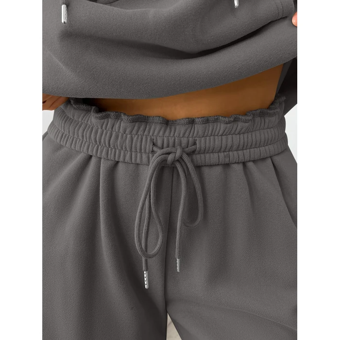 Trendy Queen Womens 2 Piece Outfits Fall Fashion Sweatsuits Oversized Hoodies Wide Leg Sweatpants Tracksuits Lounge Matching Sets Black Grey S by Trendy Queen - Image 5