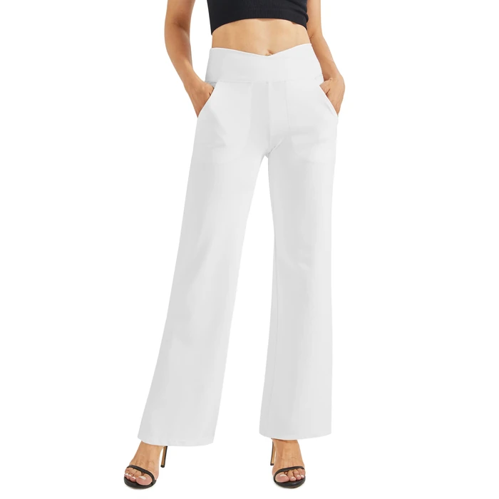 G4Free Wide Leg Pants for Women Flare Dress Work Pants with Pockets Cross Fall Pants 2023 for Holidays Casual(White,M,31") by G4Free - Used - Like New condition - US$23.28