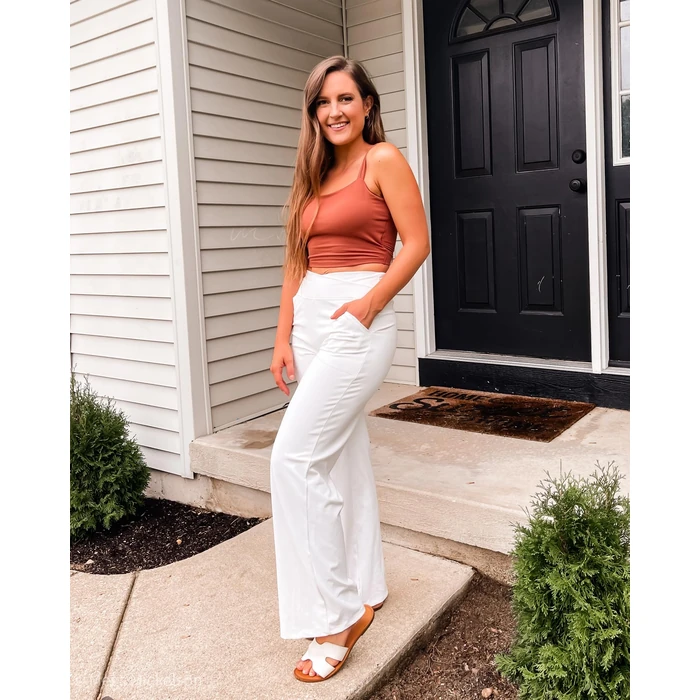 G4Free Wide Leg Pants for Women Flare Dress Work Pants with Pockets Cross Fall Pants 2023 for Holidays Casual(White,M,31") by G4Free - Image 3