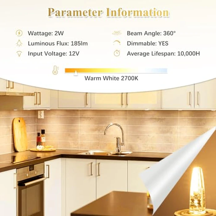 DiCUNO G4 Dimmable LED Light Bulbs, 2W (20W Equivalent), 2700K Warm White, 12V JC Bi-Pin Base, 185lm, for Under Cabinets, Range Hood, Puck Lights, Pack of 10 by DiCUNO - Image 2