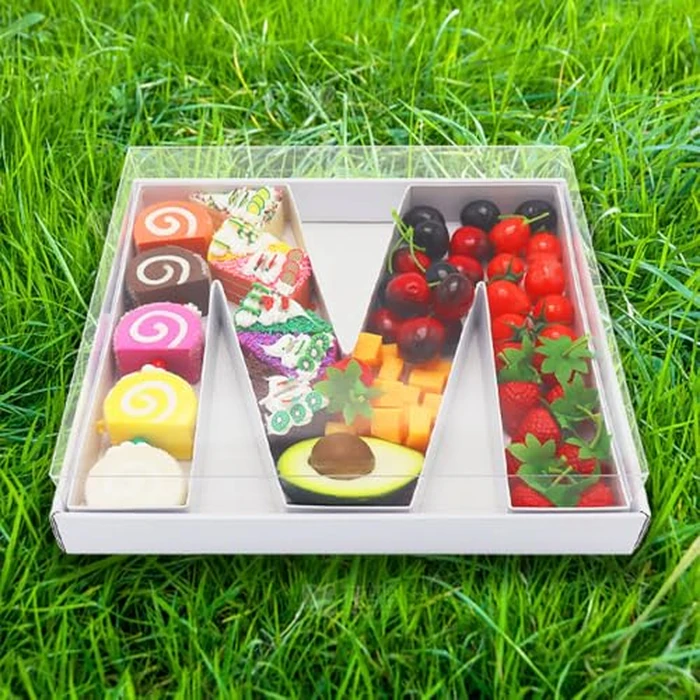 WENPACK 12.5" Cardboard Letter Shaped Mache Charcuterie Strawberries Fillable Sweets Decorative Box with Clear Lid (White, M) by WENPACK - Image 3