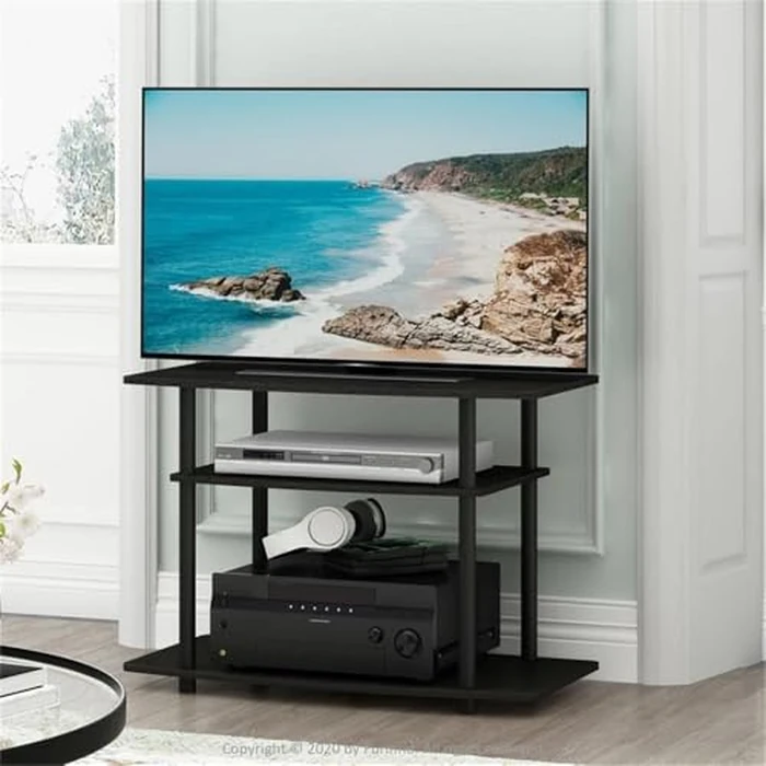 Furinno Turn-N-Tube No Tools 3-Tier Entertainment Center TV Stand for TV up to 32 Inch, Plastic Round Tubes, Espresso/black by Furinno - Image 2
