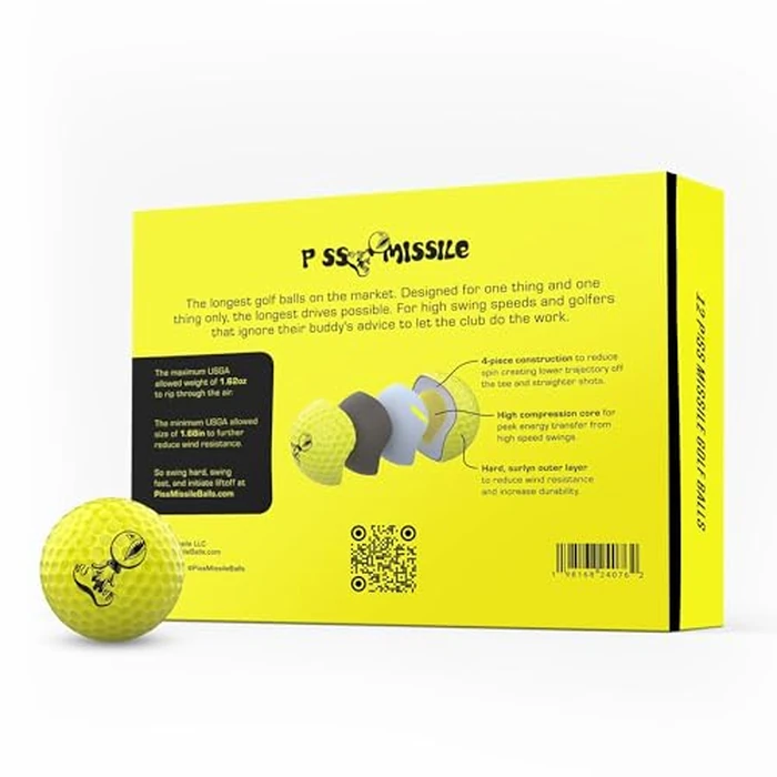 P*ss M*ssile Distance Golf Balls, Dozen - 4-Layer Design, High-Compression Core, and Surlyn Cover - Lower Spin & Ideal Trajectory for Longer, Straighter Shots (Yellow) by Piss Missile - Image 4