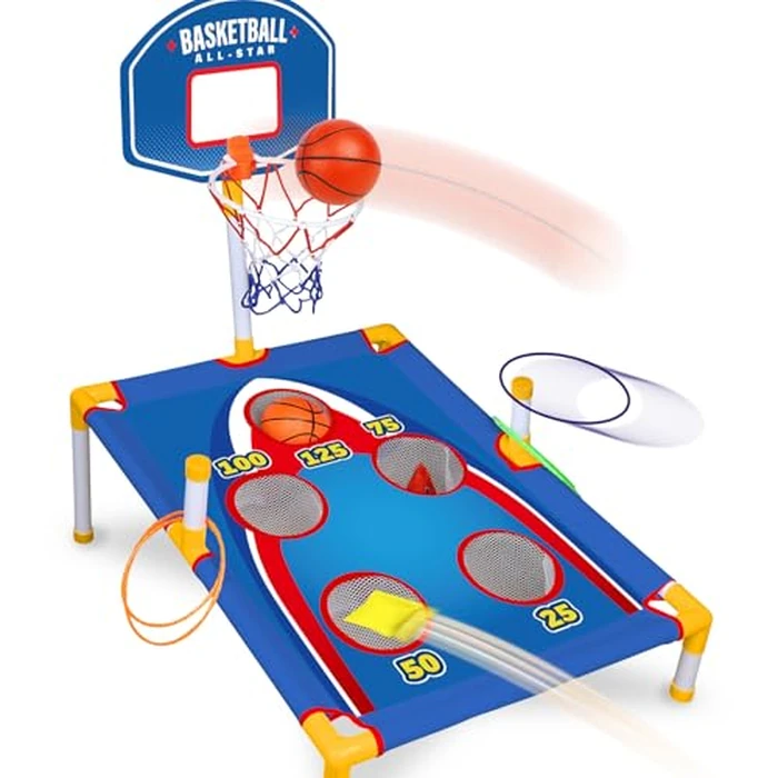 3-in-1 Toss Game for Kids - Bean Bag Toss, Ring Toss & Mini Basketball Hoop Indoor Outdoor Cornhole Style Carnival Game for Backyard Fun - Easy Setup, Portable Play for Birthday Party Gift for Boys by TOY Life - Used - Like New condition - US$31.13