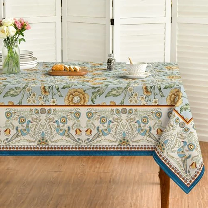 Horaldaily Rustic Rectangular Tablecloth 60x140 Inch, Bird Floral Vintage Washable Table Cover for Party Picnic Dinner Decor by Horaldaily - Used - Acceptable condition - CA$16.78