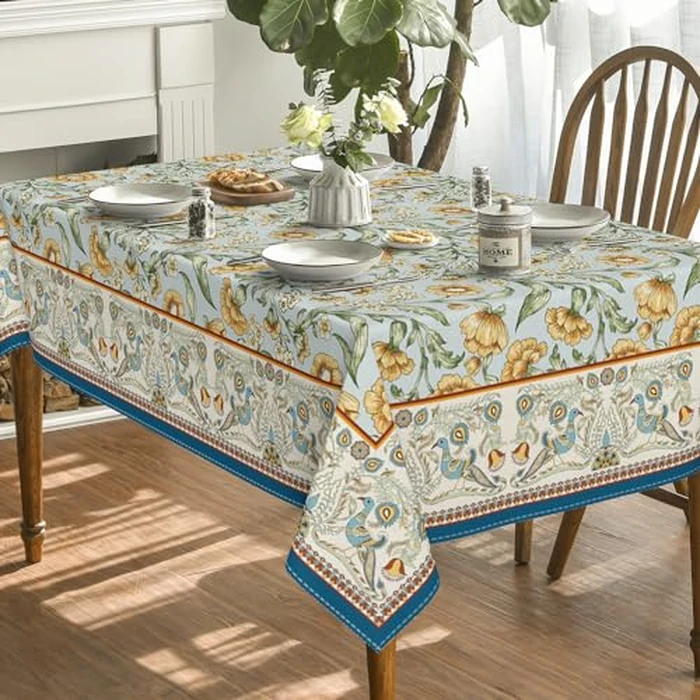 Horaldaily Rustic Rectangular Tablecloth 60x140 Inch, Bird Floral Vintage Washable Table Cover for Party Picnic Dinner Decor by Horaldaily - Image 3
