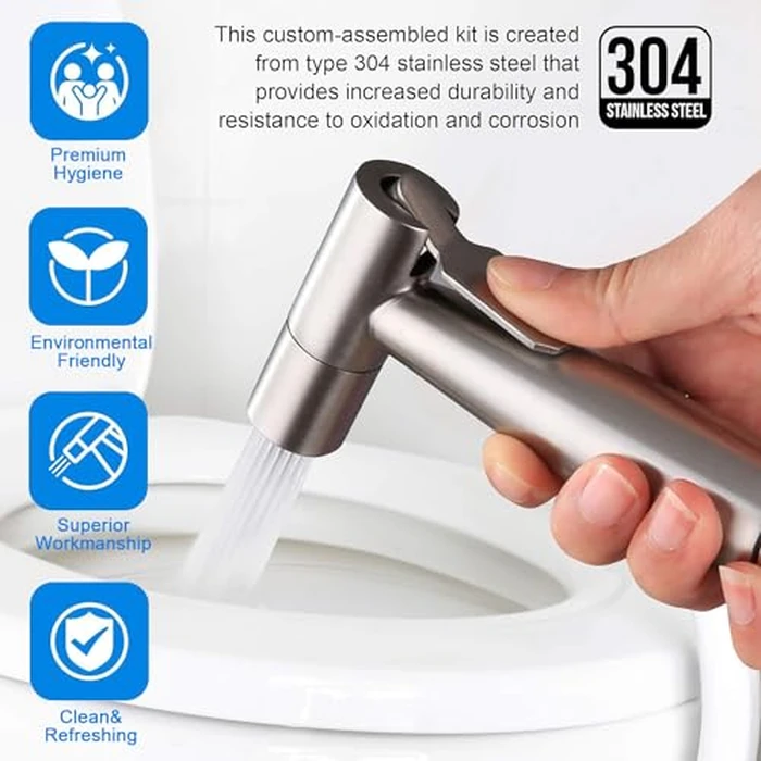 Handheld Bidet Sprayer for Toilet, Bidet Toilet Spray, Adjust Water Pressure Stainless Steel Brushed Nickel Bathroom Toilet Jet Spray, Cloth Diaper Bidet Toilet Sprayer for Baby Wash (1) by GetLoveToy - Image 5