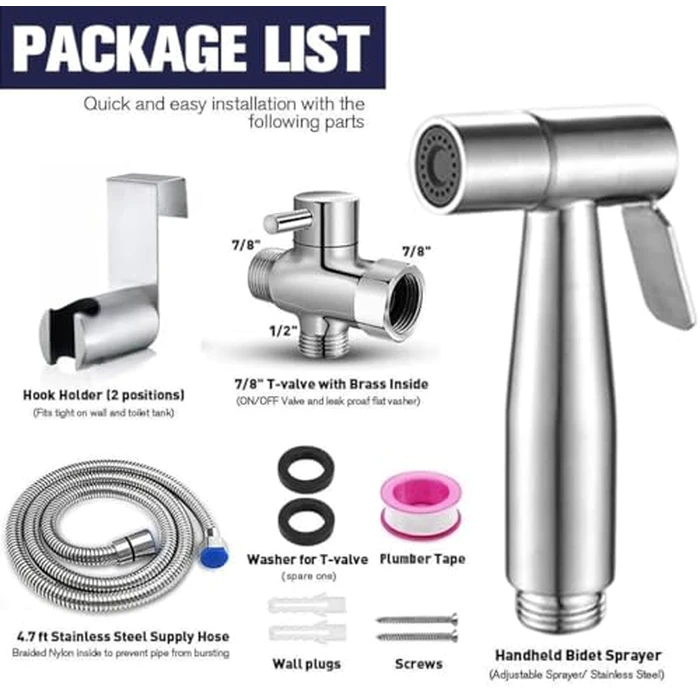 Handheld Bidet Sprayer for Toilet, Bidet Toilet Spray, Adjust Water Pressure Stainless Steel Brushed Nickel Bathroom Toilet Jet Spray, Cloth Diaper Bidet Toilet Sprayer for Baby Wash (1) by GetLoveToy - Image 6