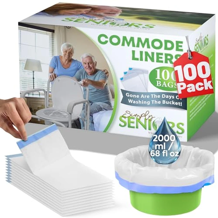 Commode Liners - 100 Strong Portable Commode Toilet Bags - Easy to Use Bedside Commode Liners - Bedside Toilet Potty Liners that Support Dignity of Seniors - No Buckets to Wash - NO Absorbent Pad by Simply Seniors - Image 1