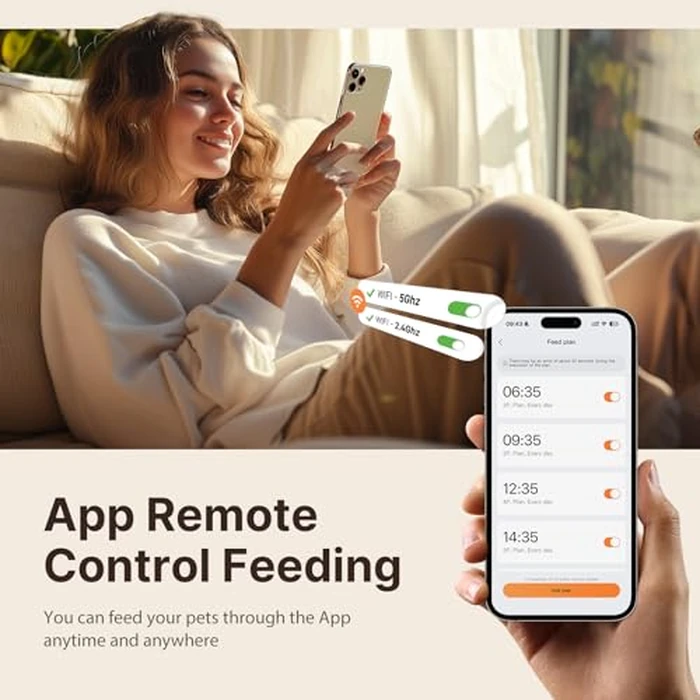 Automatic Cat Feeder and Water, 5G WiFi App Controlled Cat Dry Food Dispenser, 2 in 1 Timed Pet Feeder, 4L Food & 3L Gravity Waterer with Voice Recording, 10 Meals Programmable 1-15 Portion Control by DUDUPET - Image 3