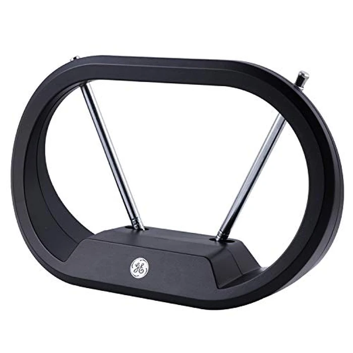 GE Modern Loop Rabbit Ears Indoor TV Antenna, 15 inch Extendable Dipoles, 4K 1080P VHF UHF, Tabletop Antenna, Digital HDTV Antenna, Smart TV Compatible, 4ft Coaxial Cable, Black, 33675 by GE - Used - Acceptable condition - CA$12.06