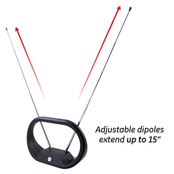 GE Modern Loop Rabbit Ears Indoor TV Antenna, 15 inch Extendable Dipoles, 4K 1080P VHF UHF, Tabletop Antenna, Digital HDTV Antenna, Smart TV Compatible, 4ft Coaxial Cable, Black, 33675 by GE - Image 4