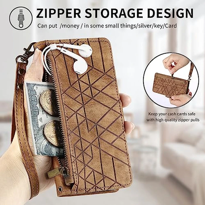 Asuwish Phone Case for Samsung Galaxy S21 Plus S21+ 5G Wallet Cover with Tempered Glass Screen Protector and Flip Zipper Credit Card Holder Stand Cell S21+5G S21plus 21S + S 21 21+ G5 Women Men Brown by Asuwish - Image 4