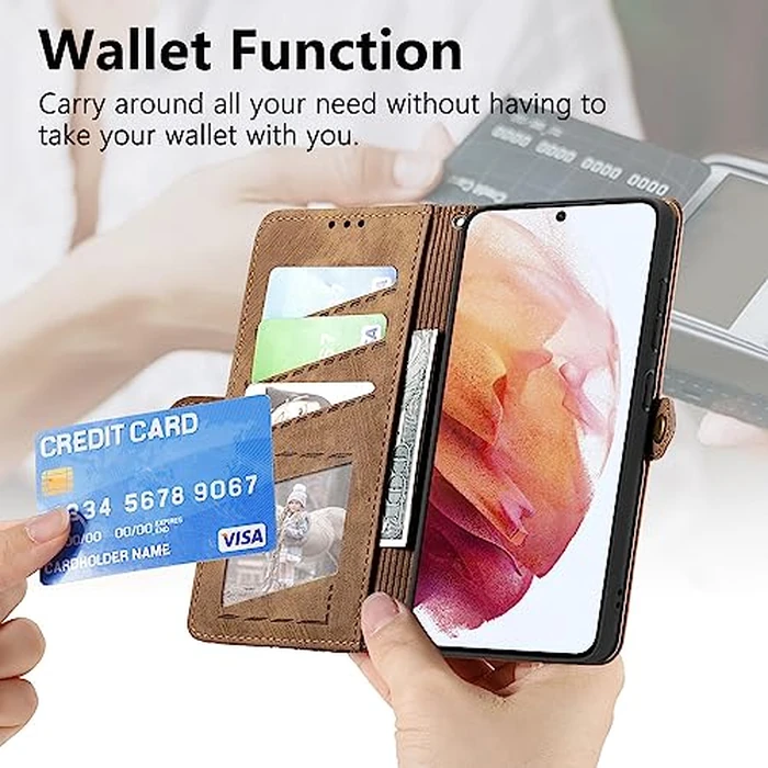 Asuwish Phone Case for Samsung Galaxy S21 Plus S21+ 5G Wallet Cover with Tempered Glass Screen Protector and Flip Zipper Credit Card Holder Stand Cell S21+5G S21plus 21S + S 21 21+ G5 Women Men Brown by Asuwish - Image 7