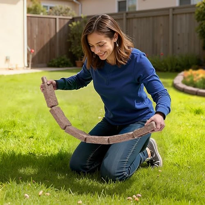 VEVOR Faux Stone Landscape Edging, No Dig Garden Edging Border, Flexible Blocks for Lawn Edging, Flower Beds, Driveway, Yards with 12 Spikes, 4 Pack 24 Bricks 16FT Kit, 46.5" Lx 3.7" W x 2.2" H, Brown by VEVOR - Image 1