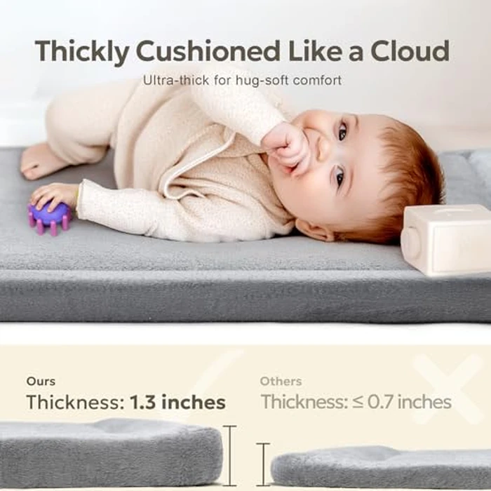 Mallify Ultra Soft 1.3" Thick Baby Play Mat for Floor, Extra Large Velvet 79"x59" Playpen Mat, Baby-Safe & Non-Slip Tummy Time Mat, Crawling for Babies, Toddlers, Infants, Kids, Easy Care, Gray by Mallify - Image 2