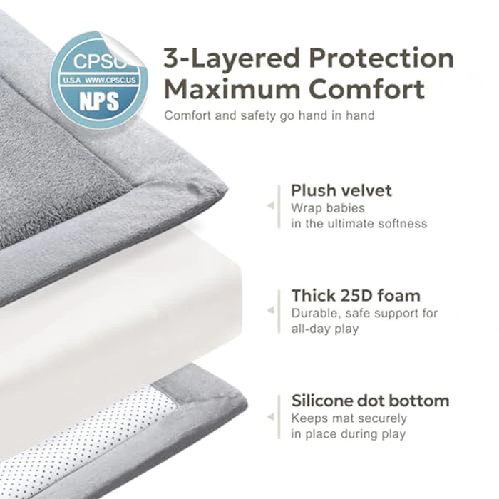 Mallify Ultra Soft 1.3" Thick Baby Play Mat for Floor, Extra Large Velvet 79"x59" Playpen Mat, Baby-Safe & Non-Slip Tummy Time Mat, Crawling for Babies, Toddlers, Infants, Kids, Easy Care, Gray by Mallify - Image 3