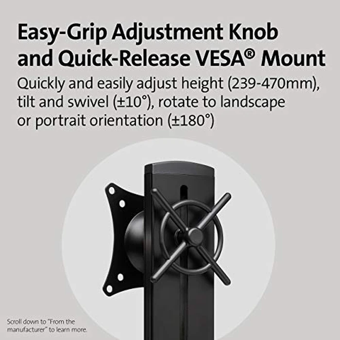 Kensington Single Monitor Desk Mount, C-clamp Vesa Stand Fits up to 32 inch Ultrawide Samsung LG , Low Profile Vertical Mount, Height Adjustable Free Standing Arm,K55512WW Black by Kensington - Image 3