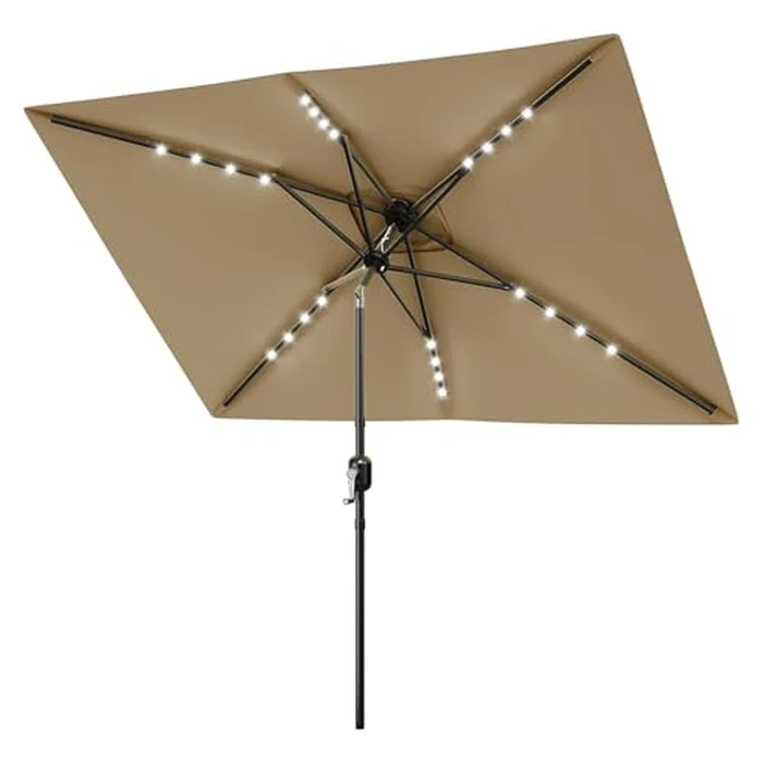 Garvee 10' x 6.5' Solar Rectangular Patio Umbrella with Lights, Outdoor Table Umbrella with Crank and Push Button Tilt, Market Umbrella with 6 Sturdy Ribs Tilt for Garden, Deck, Lawn, Pool by Garvee - Image 1