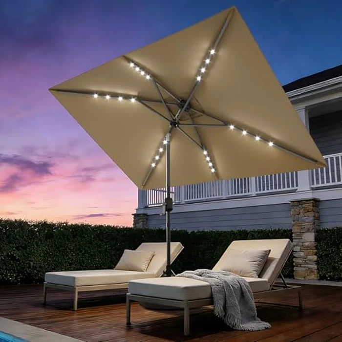 Garvee 10' x 6.5' Solar Rectangular Patio Umbrella with Lights, Outdoor Table Umbrella with Crank and Push Button Tilt, Market Umbrella with 6 Sturdy Ribs Tilt for Garden, Deck, Lawn, Pool by Garvee - Image 2