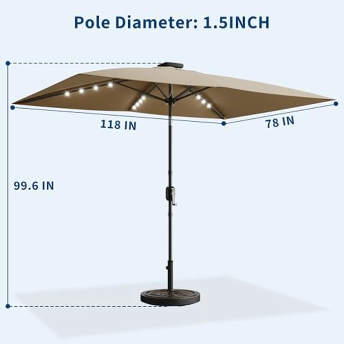 Garvee 10' x 6.5' Solar Rectangular Patio Umbrella with Lights, Outdoor Table Umbrella with Crank and Push Button Tilt, Market Umbrella with 6 Sturdy Ribs Tilt for Garden, Deck, Lawn, Pool by Garvee - Image 3