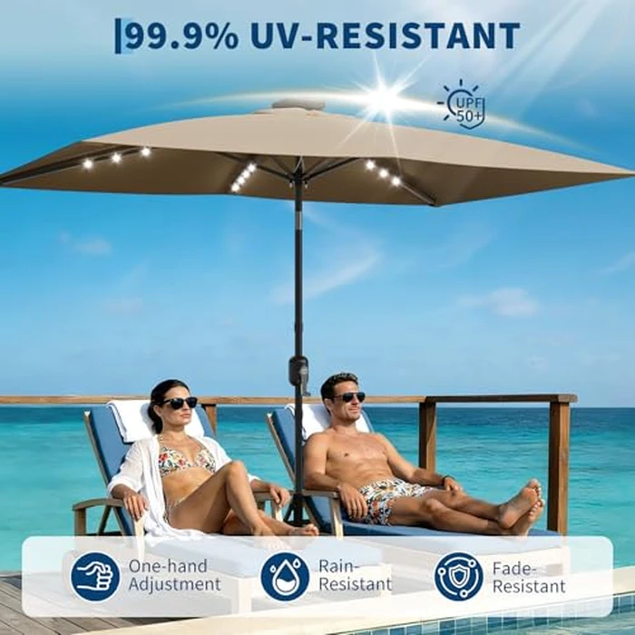 Garvee 10' x 6.5' Solar Rectangular Patio Umbrella with Lights, Outdoor Table Umbrella with Crank and Push Button Tilt, Market Umbrella with 6 Sturdy Ribs Tilt for Garden, Deck, Lawn, Pool by Garvee - Image 7